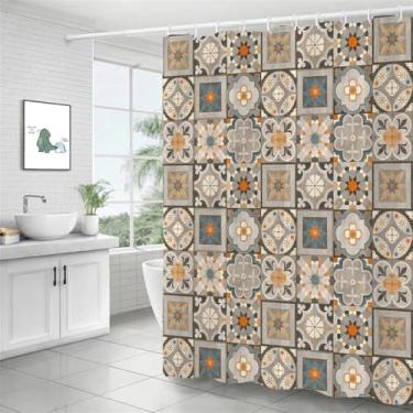 Imagem de Cortina de chuveiro estilo banheiro, tecido de poliéster, cortina de banho 180x180cm com 12 ganchos, SK780, L90xA180cm