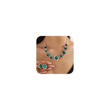 Imagem de Missgrace Conjunto feminino preto verde colorido strass cristal gargantilha colar brincos conjuntos simples rosa conjunto para casamento noivas dama de honra, Large, Strass, Sem Pedra Preciosa
