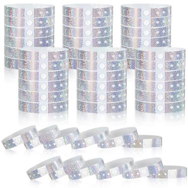 Imagem de Henoyso 300 pulseiras de plástico holográficas para eventos, festas, 9,5 x 24 cm, à prova d'água, duráveis, ajustáveis, para parques aquáticos, shows, conferências, entrada de segurança (prata)
