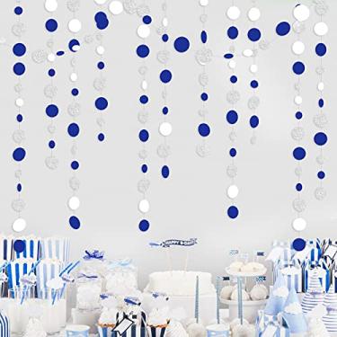 Imagem de 1,5 m, azul marinho, branco e prata, círculos, guirlanda de bolinhas azul royal para pendurar papel para aniversário, casamento, casamento, chá de bebê, náutico, Ahoy Achor, tema pirata, decorações de festa