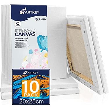 Imagem de Artkey Telas para Pintura 8 X 10", Pacote de 10, Tela Esticada de Perfil de 5/8 "- 10 Onças Preparadas, Tela Em Branco 100% Algodão Branco - Telas de Pintura Artística para Tinta A Óleo Acrílica