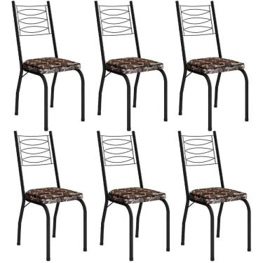 Imagem de Kit 6 Cadeiras Aço Carbono Tubular Metálica Acabamento D-25 Luana Preto-mosaico Palha