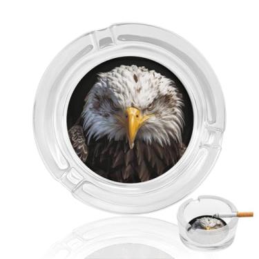 Imagem de Cinzeiro de cristal de águia e bandeira americana, cinzeiro redondo de vidro resistente para fumar cinzeiro portátil decorativo moderno para uso em casa, escritório, interior, exterior, pátio