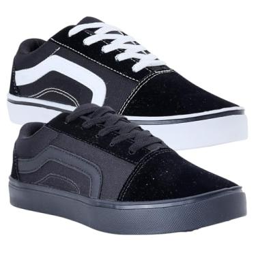 Imagem de Kit Dois Tênis Casuais Escolares, Preto e Branco, Estilo Skate, Dia a Dia Feminino Masculino Unissex (PRETO BRANCO E PRETO PRETO, BR, Adulto, Numérico, 39)