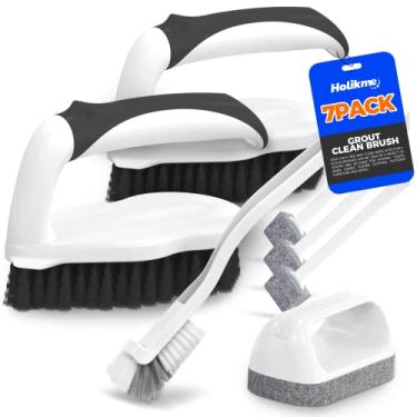 Imagem de Holikme Conjunto de escovas de limpeza profunda, almofadas de limpeza com ponta raspadora para paredes de piscina, banheiro, argamassa, piso, banheira, chuveiro e superfície de cozinha, escovas de