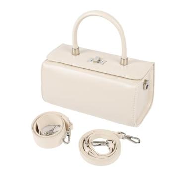 Imagem de Bolsa de ombro feminina, bolsa de ombro estruturada inspirada no designer, bolsa de couro genuíno com duas alças ajustáveis, Branco
