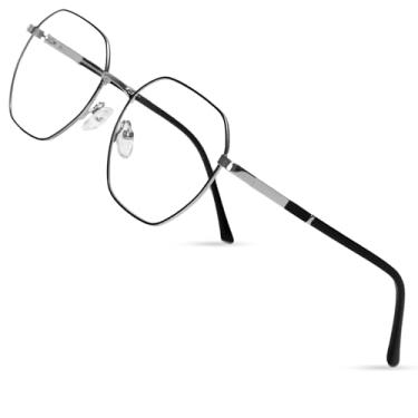 Imagem de Saraudy Óculos de lente transparente para homens, armação leve para homens, óculos sem grau, lentes substituíveis, Octógono preto prateado, 54mm
