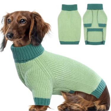 Imagem de IKIPUKO Suéter de cachorro para clima frio, malha térmica para cães médios e grandes, meninos e meninas, suéter de malha IKIPUKO Dog, roupas quentes clássicas de gola rolê, casaco de malha quente para