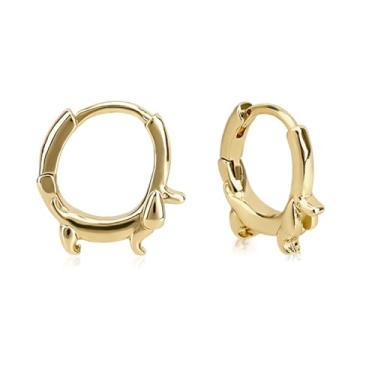 Imagem de Brincos Dachshund, Lindos Brincos Argola Circular Dourados Cachorros Dachshund Joias Leves e Delicadas para Mulheres Presentes para Amantes de Animais de Estimação