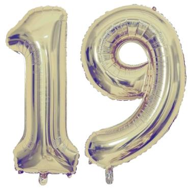 Imagem de Champagne Gold 19 Number Balloons, 40 Inch Giant Number 19 Balloons Foil Mylar Helium Light Gold Number Balloons for 19th Birthday Party Supplies Anniversary Event Celebration Decorations