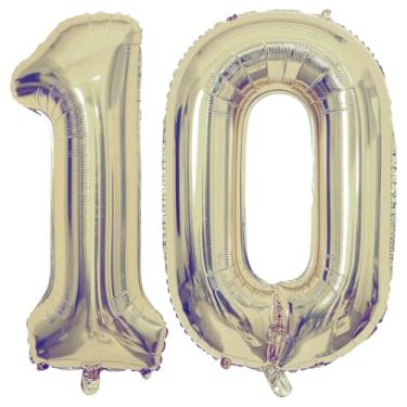 Imagem de Champagne Gold 10 Number Balloons, 40 Inch Giant Number 10 Balloons Foil Mylar Helium Light Gold Number Balloons for 10th Birthday Party Supplies Anniversary Event Celebration Decorations