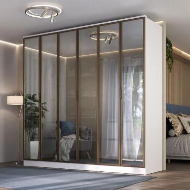 Imagem de Guarda Roupa Moderno c/ 6 Portas Reflecta e LED 100% MDF - Mambel Q, B