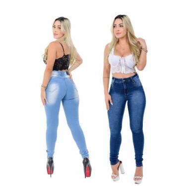 Imagem de 2 Peças Jeans Feminina Calça Lycra Estica Skinny - Apollogy, 46