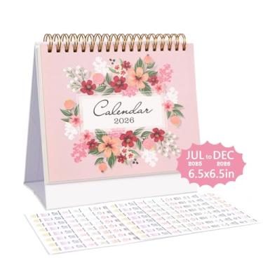 Imagem de Multibey Calendário de mesa pequeno 2025-2026, calendário vertical para mesa, julho de 2025 a dezembro de 2026, calendário mensal de 18 meses (flor-A)