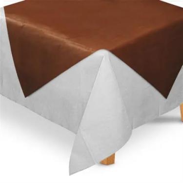 Imagem de Kit 10 Toalhas de mesa festa TNT 1x1m + 10 Cobre Manchas 70x70cm - Para Decoração De Festas, casamentos(Branco c/Marrom,10 Toalhas + 10 Cobre Manchas)