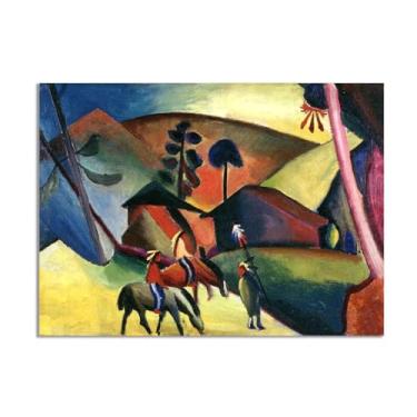 Imagem de SDYJ6GSW August Macke Prints Pintura Indians on Horses Poster Expressionismo Arte de Parede Famosa Reproduções de Pintura para Sala de Estar Decoração de Casa 42x30cm (43.2x30.5 cm) Sem Moldura