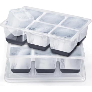 Imagem de Bandejas de gelo Jrisbo pacote com 2, moldes grandes de silicone para cubos de gelo com tampa à prova de vazamento, moldura TPE transparente e fundo de fácil liberação, bandejas de gelo empilháveis