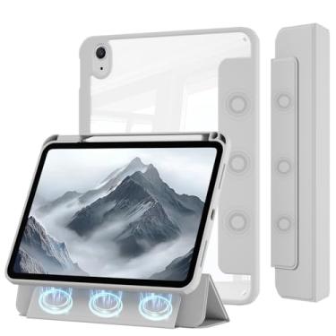 Imagem de KVTVOU Capa para iPad (A16) 11ª/10ª geração (2025/2022, 11/10,9 polegadas) com suporte de lápis, capa magnética destacável fina com três dobras, capa traseira transparente de policarbonato rígido
