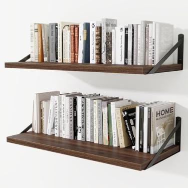 Imagem de Prateleiras de parede profundas 76 cm L x 30 cm P Prateleiras flutuantes de madeira projetada para parede, suporte de metal resistente, decoração de casa, armazenamento para sala de estar, quarto