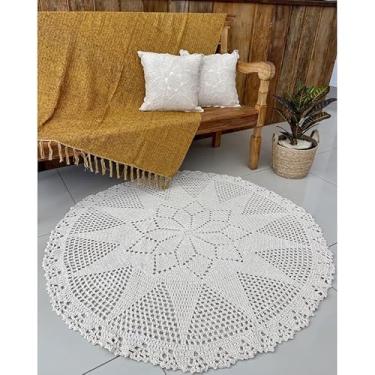 Imagem de Tapete Redondo 1,35m Hortência Crochê Artesanal (Cru)