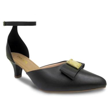 Imagem de Sapato Scarpin Salomé Feminino Laço ABS Salto Baixo Fino Confortável Sintético R2.31 (Preto, BR, Adulto, Numérico, M, 39)