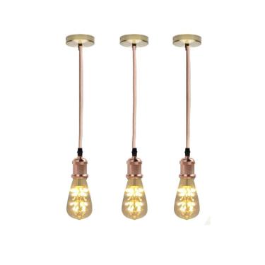 Imagem de Kit 3 Pendentes Com Lâmpada Led Vintage Pêra Luz Amarela