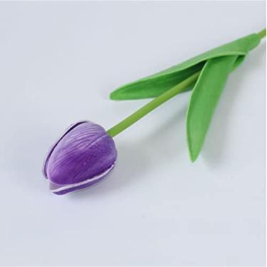 Imagem de Flores artificiais, tulipas artificiais de látex, flores de toque real para decoração de casa de casamento, roxo, tulipas, simulação