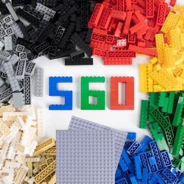 Imagem de Cabeeskii 560 Pieces Classic Building Blocks Bulk with 2 Baseplates, Building Bricks in 7 Size and 8 Color, Compatible with All Major Bricks, for Kids & MOC Lovers