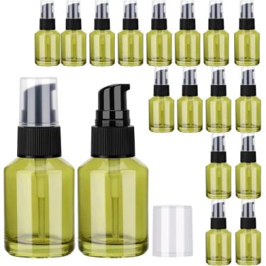 Imagem de Segbeauty Frascos vazios de vidro para viagem de 28 g para cremes, 18 unidades recarregáveis, recipientes de viagem líquidos de 30 ml, mini recipiente de loção verde, dispensador de bomba de