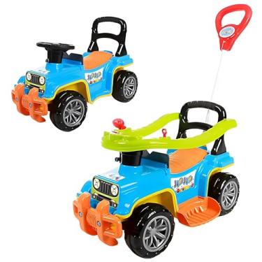 Imagem de Carrinho de Brinquedo Para Criança Jip Jip para Passeio Infantil com Empurrador, Haste, Buzina 4 Rodas Colorido