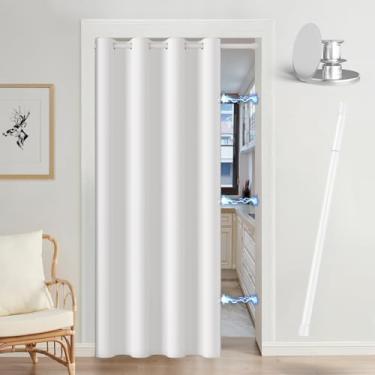 Imagem de Vatge Cortinas magnéticas de entrada com haste - L132 x C76, 1 painel, branco acinzentado, cortina de porta com filtro de luz, alternativas de porta de armário, fácil acesso