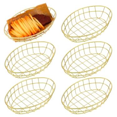 Imagem de 6 cestas de arame de metal ovais cromadas para servir pão para sanduíche decorativo, festa de Natal, cesta de fast food para hambúrguer de frutas, cozinha, restaurante (24 x 16 x 5 cm)