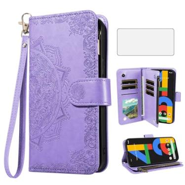 Imagem de Asuwish Capa de celular para celular Google Pixel 4a 4G com protetor de tela de vidro temperado e flor flip porta-cartão de crédito suporte Pixel4a Pixle a4 5.8 2020 mulheres homens roxo claro