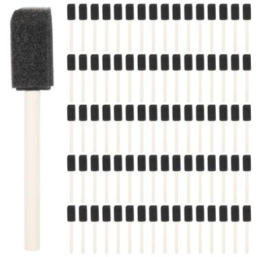 Imagem de 80 pincéis de tinta de espuma, pincel de esponja de 2,5 cm, pincéis de espuma com cabo de madeira para limpeza, coloração, vernizes, artesanato