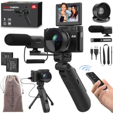 Imagem de Câmera digital 4K com kit de acessórios para criadores, câmera vlogging de controle remoto de 48 MP para câmeras fotográficas com foco automático, tela flip com alça de tripé, lente grande angular e