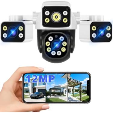 Imagem de Câmera IP Sem Fio de Segurança Externa HD 3MP, Câmera de Visão Noturna Infravermelha WiFi, tripla Lente Grande Angular, IP68 à Prova D'água e à Prova de Poeira