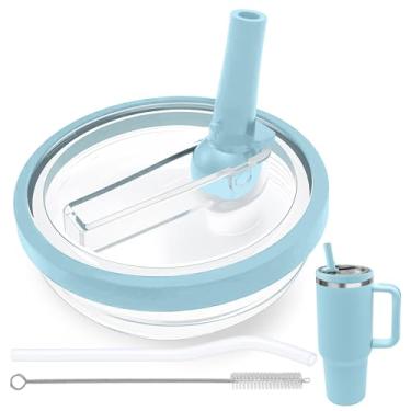 Imagem de Tampa de canudo flip compatível com Stanley Cup 850 g, tampa de substituição à prova de vazamento livre de BPA adequada para copo Stanley Quencher de 850 g, à prova de derramamento, 1 canudo, 1 escova