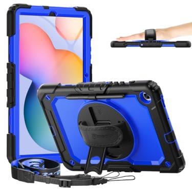 Imagem de Capa Timecity compatível com Samsung Galaxy Tab S6 Lite 10,4" 2020 (SM-P610/P615), com suporte de caneta integrado protetor de tela e suporte giratório de 360 graus e alça de mão e alça de ombro - azul escuro