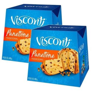 Imagem de 2 panetone visconti frutas cristalizadas presente natal 400g