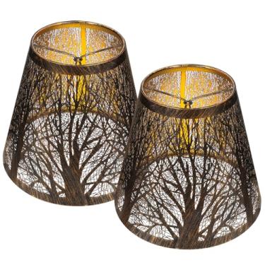 Imagem de Conjunto de 2 lâmpadas pequenas de encaixe, abajures de metal barril para substituição de lustres de mesa, 10 cm de cima x 17,8 cm inferior x 15 cm de altura, padrão de árvore de floresta dourado