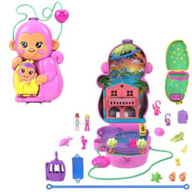 Imagem de Polly Pocket Conjunto de Brinquedo Compacto Mundo Surpresa Mamãe Macaca e seu Bebê para crianças a partir de 4 anos
