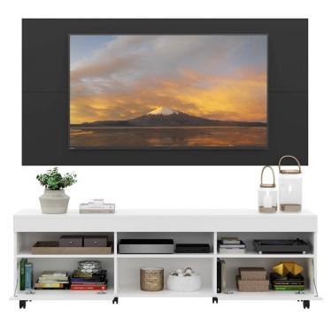 Imagem de Rack com Painel e Suporte Tv 65 e 2 Portas Branco/preto