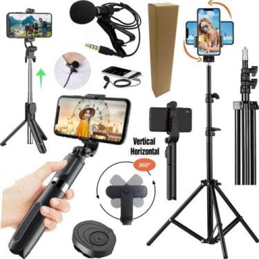 Imagem de Kit Filmagem Tripé 2m Suporte Bastão Estabilizador para Celular Contro