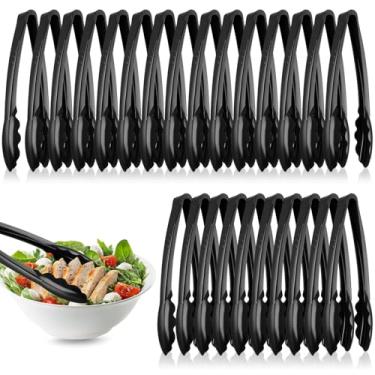 Imagem de Tessco for you 25 pinças de plástico para servir a granel, pinças descartáveis de plástico de 23 cm, utensílios de salada resistentes para buffets de cozinha, eventos de churrasco e catering (preto)