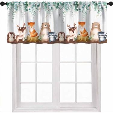 Imagem de Djaby Cortinas de sanefa de animais da floresta, folhas verdes de animais da floresta, para quarto de crianças, quarto de bebê, berçário, 137 x 45 cm