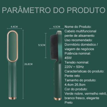 Imagem de Escova de alisamento de cabelo profissional 2 em 1, penteadeira de cer