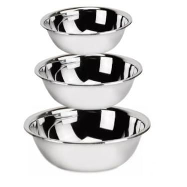 Imagem de Kit 3 Tigelas Bowl Bacia Vasilha Potes Saladeira Inox Cozinha Comedouro Pet
