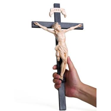 Imagem de Crucifixo, cruz de parede, BC, católica, 16 cm H, escultura renascenti