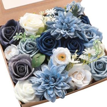 Imagem de Conjunto de flores artificiais Floroom Dusty Blue Navy Roses Peonies