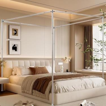 Imagem de Moldura de cama de dossel de aço inoxidável, tamanho Queen, moldura de dossel espessa para cama de metal, cama de madeira, decoração de quarto